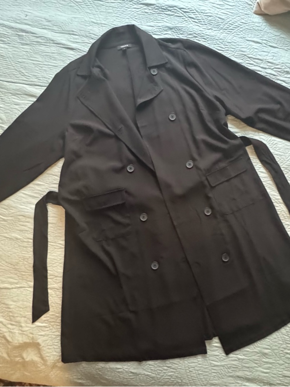 torrid Black Double-Breasted Coat with Button Detail